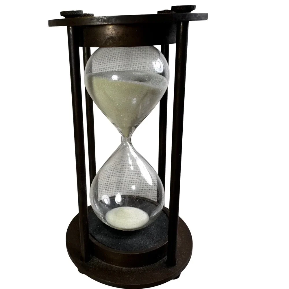 Brass  Metal Hourglass Sand Timer Antique Style Desk Decor 5.25 Inch